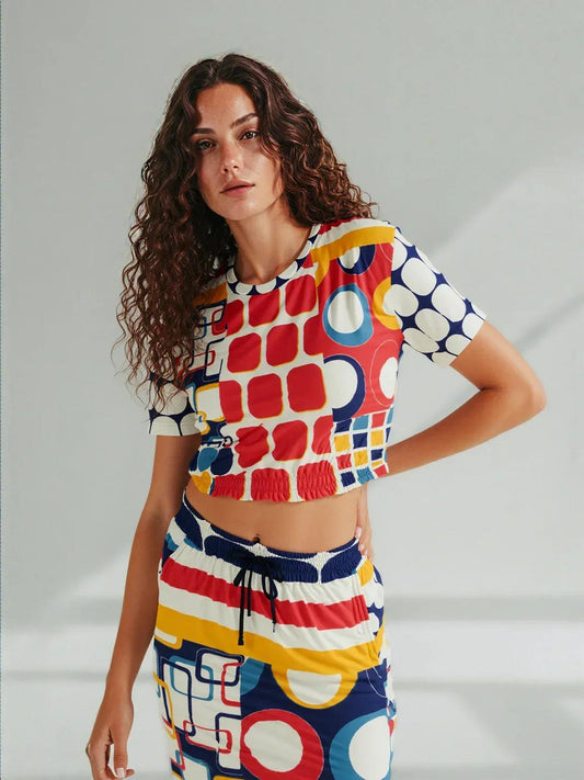 Primary Skool Geometric Print Eco-Poly Long Maxi Skirt