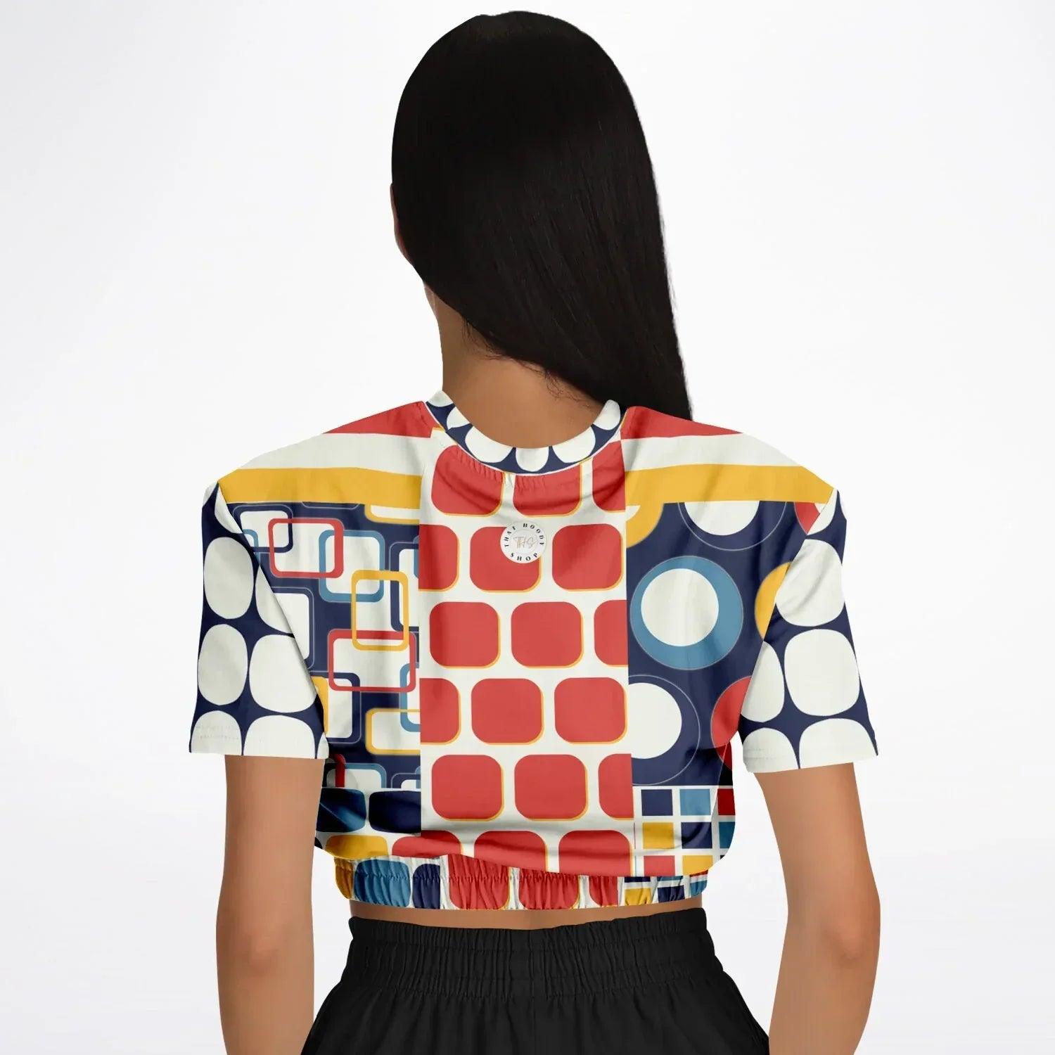 Primary Skool Geo Print Eco-Poly Short Sleeve Cropped Pullover
