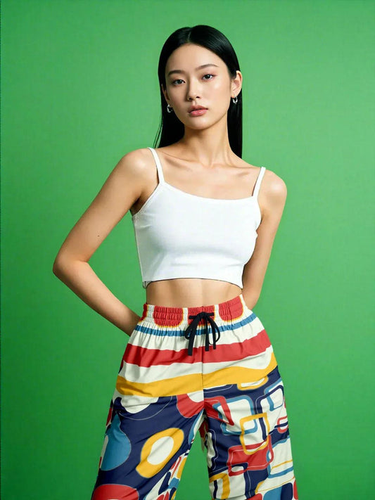 Primary Skool Geometric Print Eco-Poly Wide Leg Pants