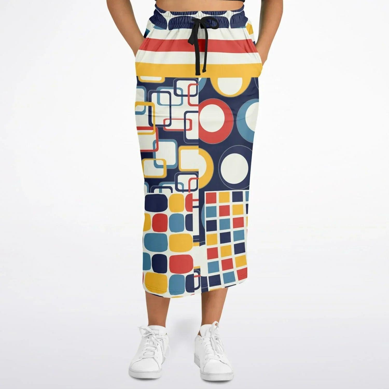 Primary Skool Geometric Print Eco-Poly Long Maxi Skirt