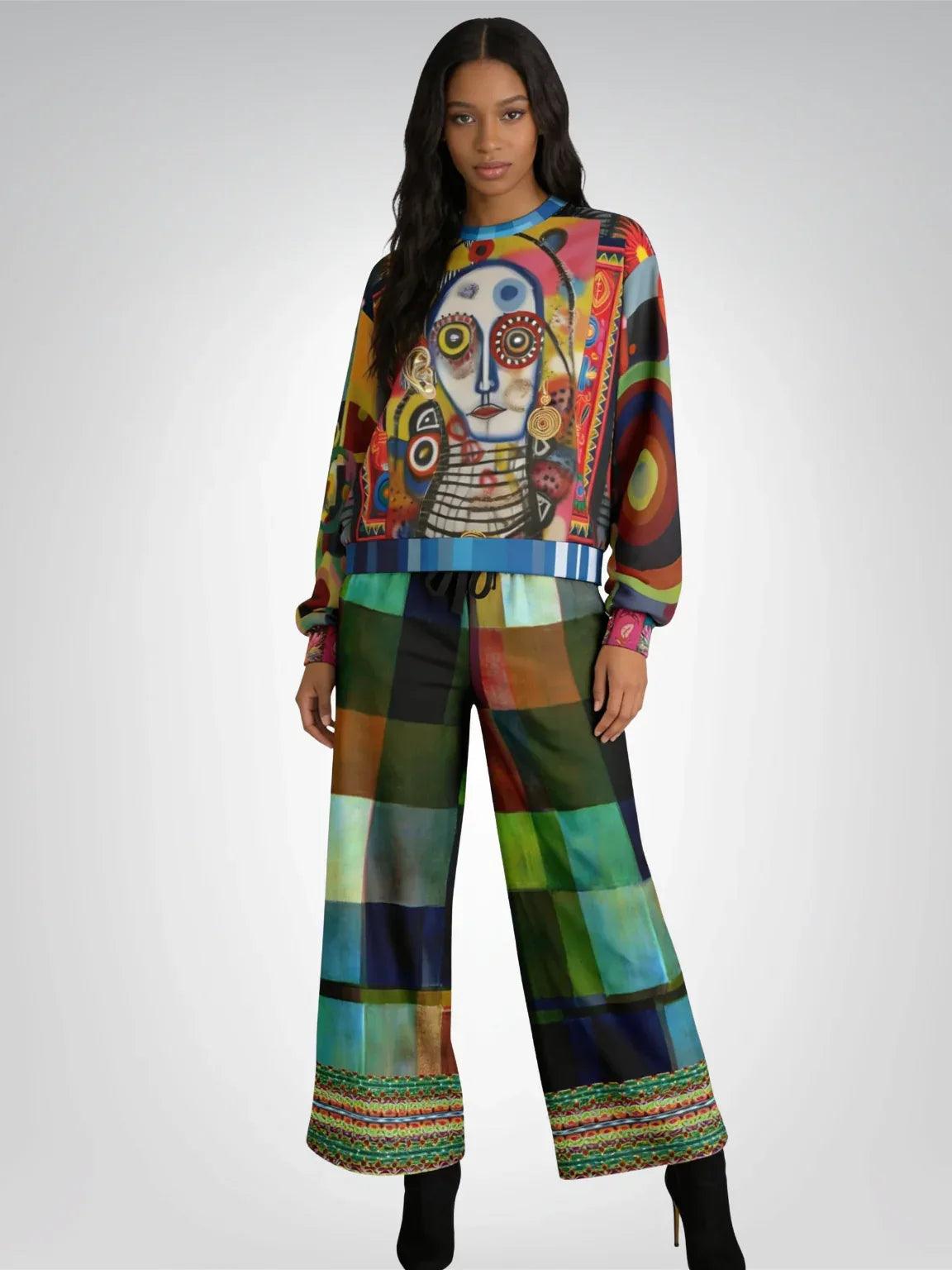 Flashback to the 70s in Checkerboard Eco-Poly Wide Leg Pants