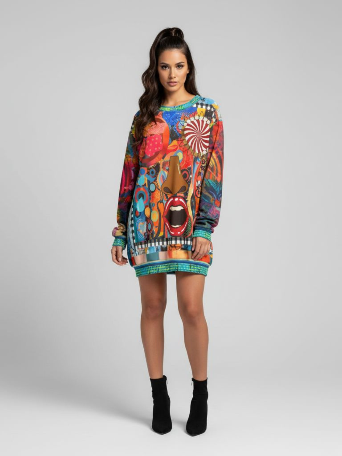Psychedelic Face in My Dreams Abstract Art Print Sweatshirt (Gold Label)