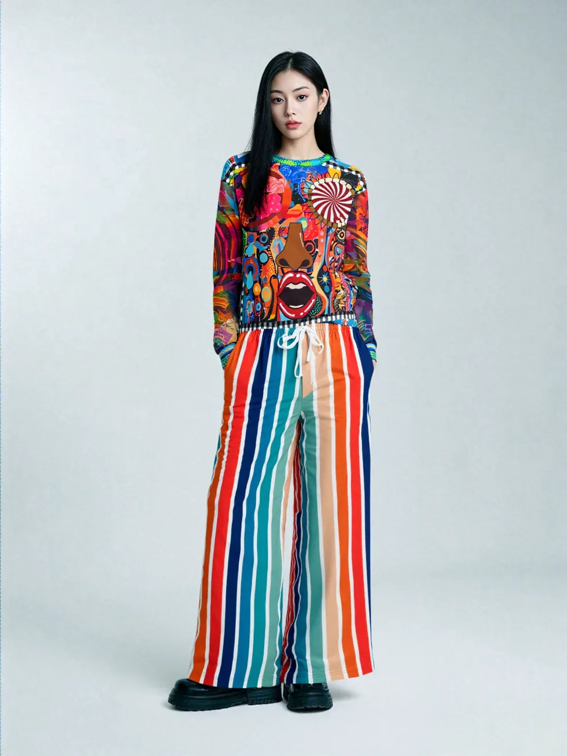 Salsa Time Striped Eco-Poly Wide Leg Pants