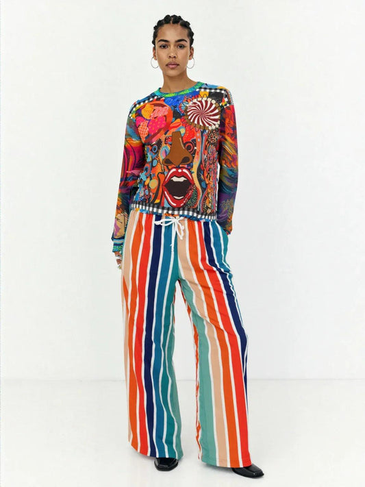 Salsa Time Striped Eco-Poly Wide Leg Pants