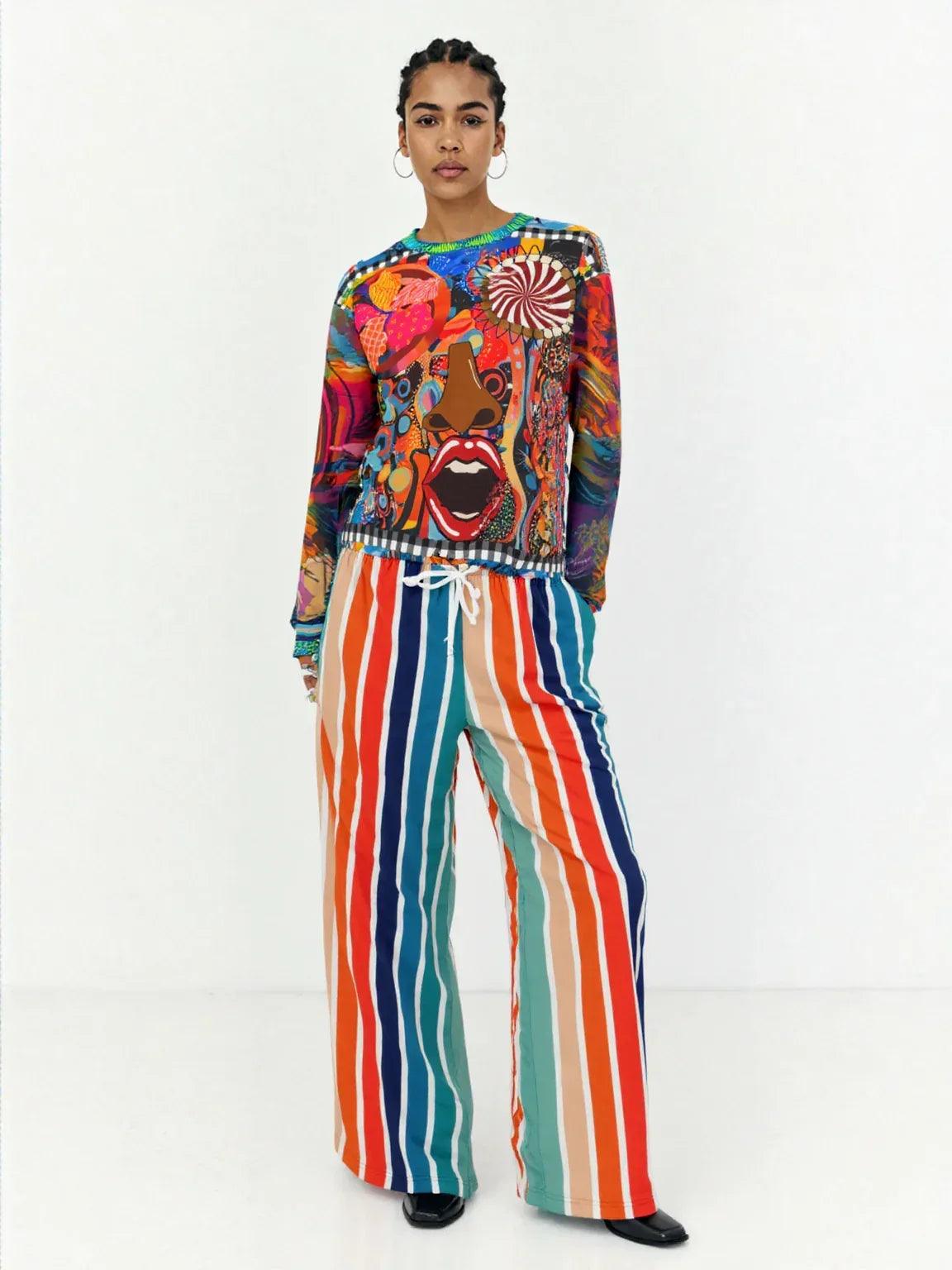 Salsa Time Striped Eco-Poly Wide Leg Pants