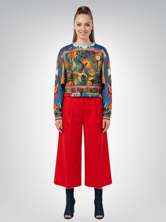 Psychedelic Hummingbird of the Glowing Lake Cropped Sweatshirt (Gold Label)