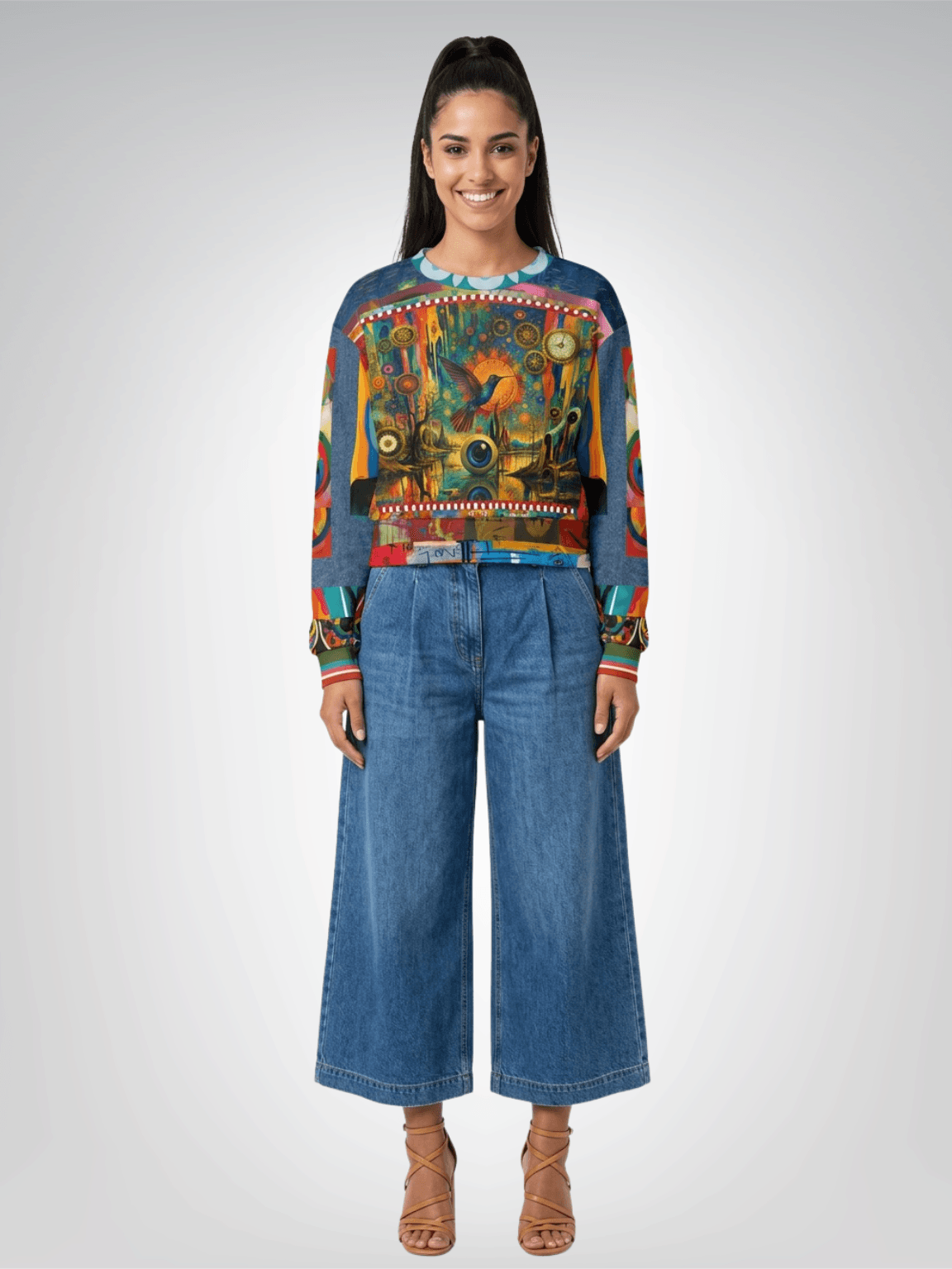 Psychedelic Hummingbird of the Glowing Lake Cropped Sweatshirt (Gold Label)