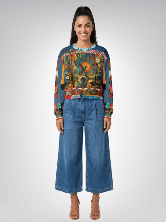 Psychedelic Hummingbird of the Glowing Lake Cropped Sweatshirt (Gold Label)