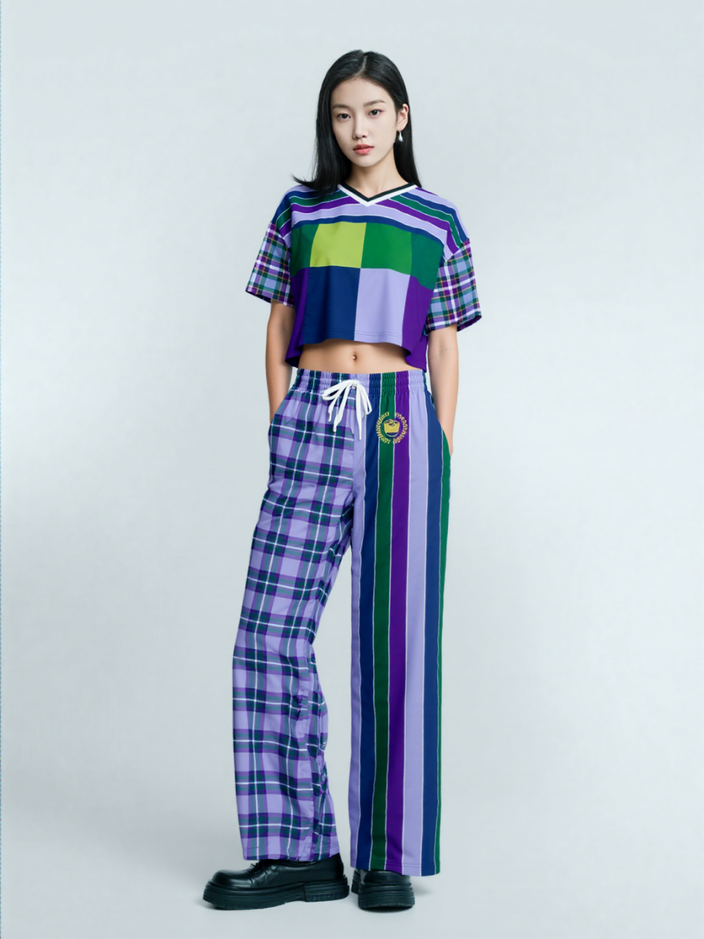 Purple Crush Rugby Stripe Plaid Eco-Poly Crop Jersey