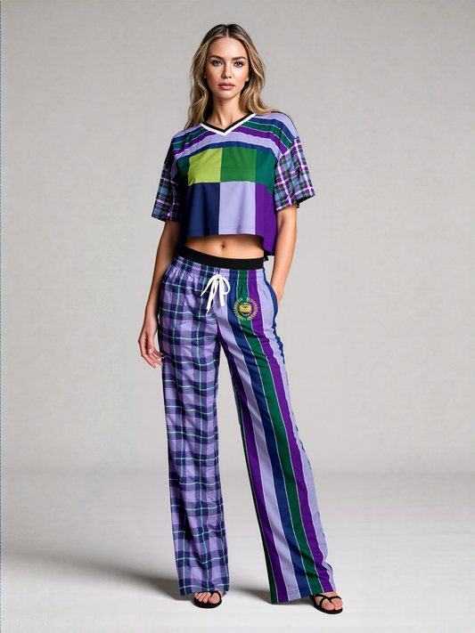 Purple Crush Rugby Stripe Plaid Eco-Poly Crop Jersey