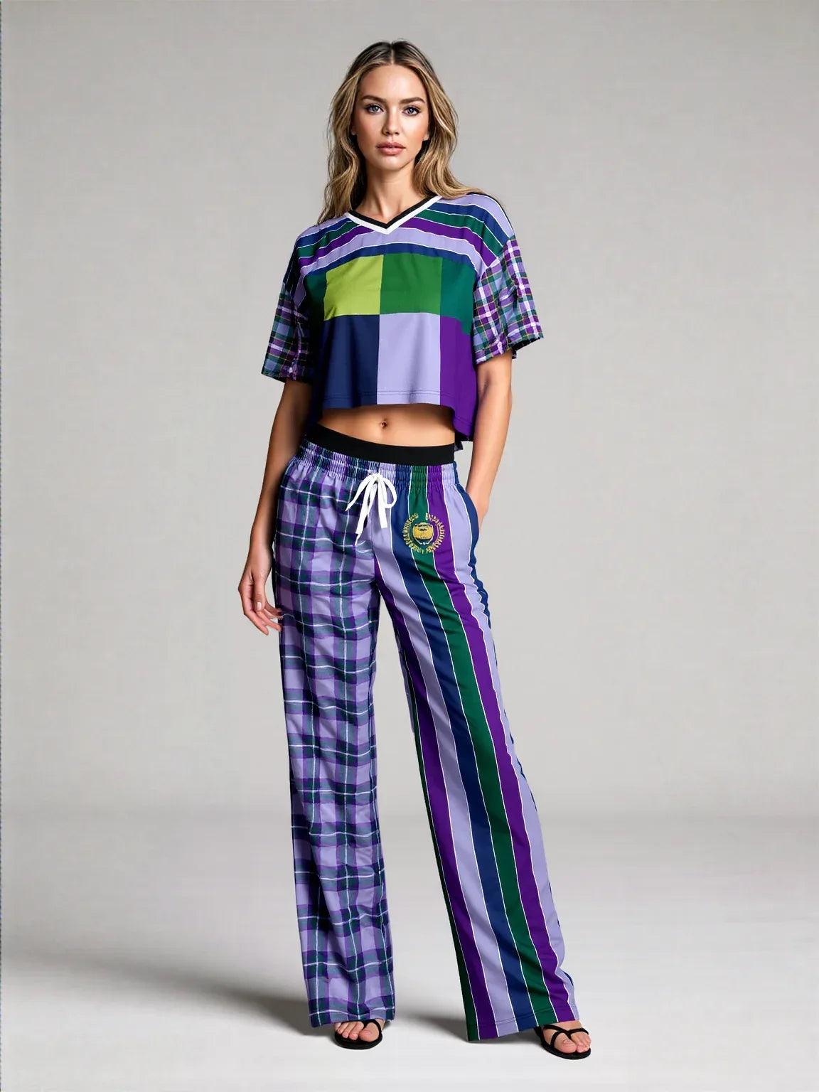 Purple Crush Rugby Stripe Plaid Eco-Poly Crop Jersey