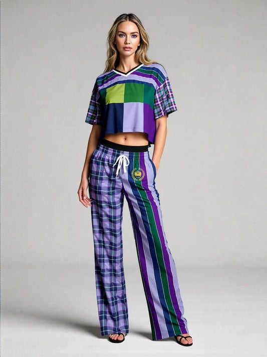 Purple Crush Rugby Stripe Plaid Eco-Poly Crop Jersey