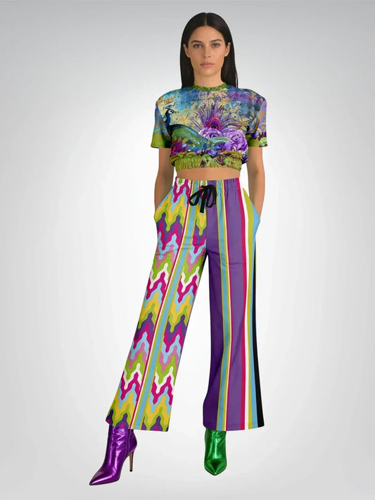 Groovy Purple Calypso Stripe Eco-Poly Wide Leg Pants