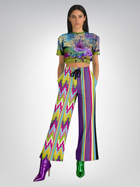 Groovy Purple Calypso Stripe Eco-Poly Wide Leg Pants