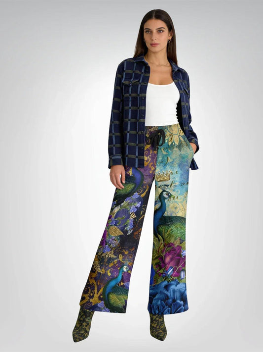 Purple Fusion Peacock in Bloom Eco-Poly Wide Leg Pants