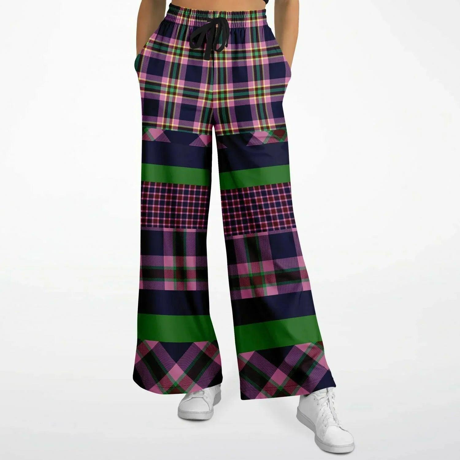Purple Passion Plaid Rugby Stripe Eco-Poly Wide Leg Pants