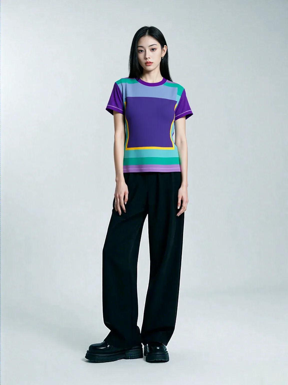 Purple Squared to the Max Geometric Print Colorful AOP Women&