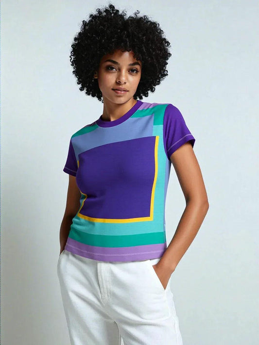Purple Squared to the Max Geometric Print Colorful AOP Women's Tee