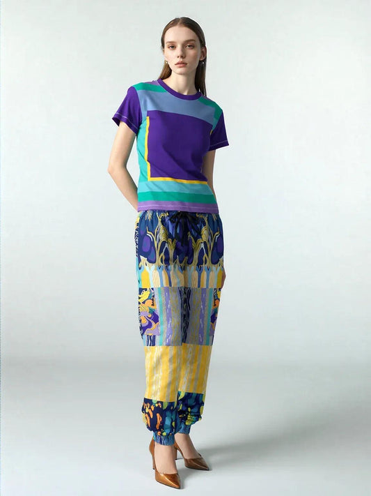 Purple Squared to the Max Geometric Print Colorful AOP Women's Tee