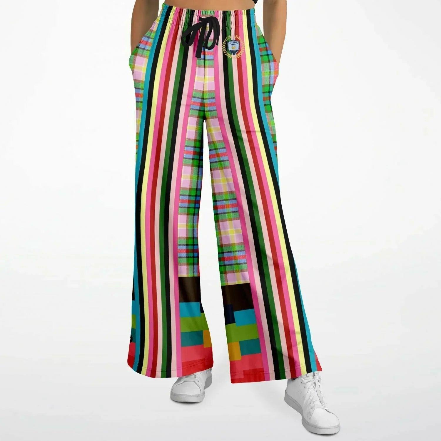 Rainbow Elephant Pink Plaid Rugby Stripe Eco-Poly Wide Leg Pants