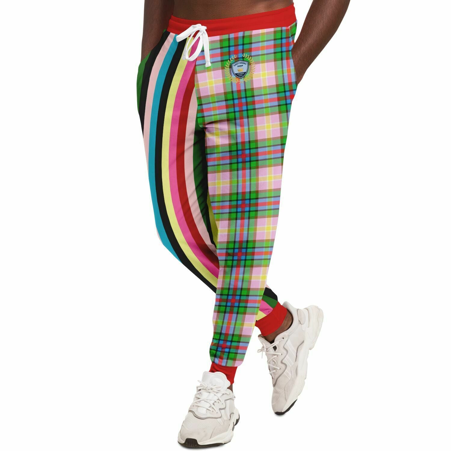 Rainbow Elephant Rugby Stripe Plaid Eco-Poly Unisex Joggers