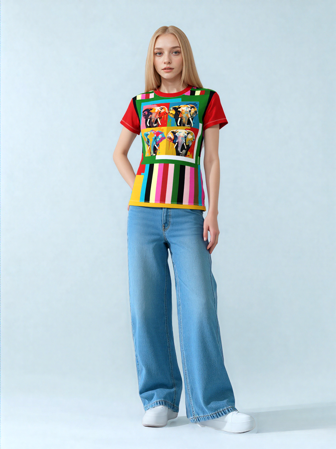 Rainbow Elephant Stripe AOP Women&