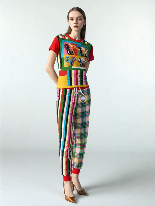 Rainbow Elephant Rugby Stripe Plaid Eco-Poly Unisex Joggers