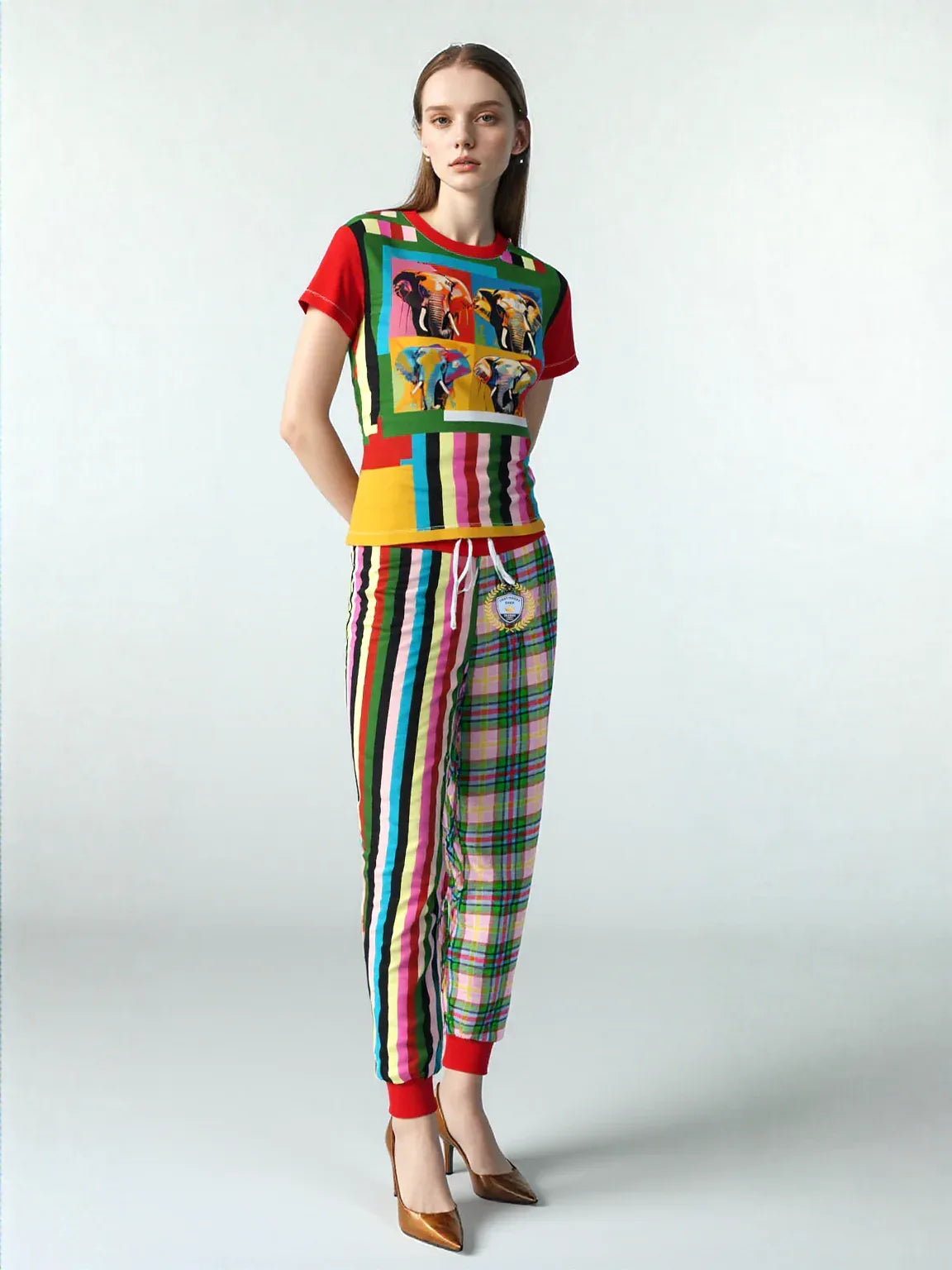 Rainbow Elephant Rugby Stripe Plaid Eco-Poly Unisex Joggers