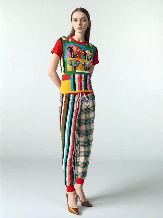 Rainbow Elephant Rugby Stripe Plaid Eco-Poly Unisex Joggers