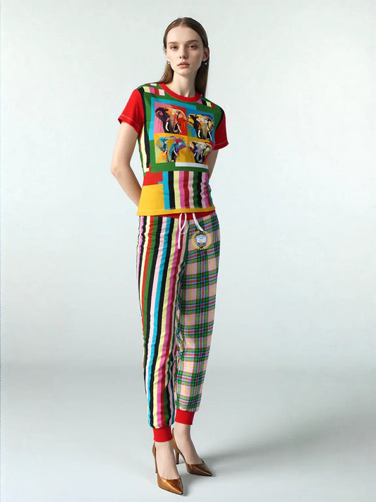 Rainbow Elephant Rugby Stripe Plaid Eco-Poly Unisex Joggers