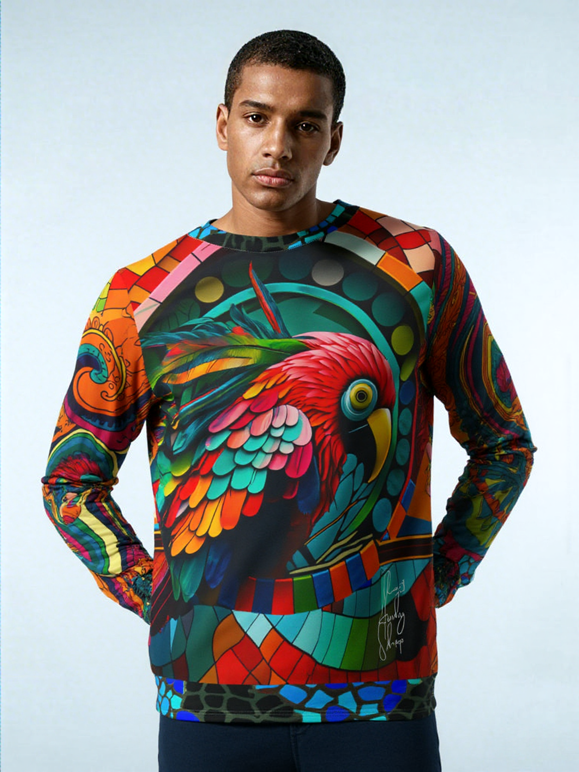 Rainbow Macaw Mosaic Paisley Swirl Unisex Sweatshirt (Gold Label)