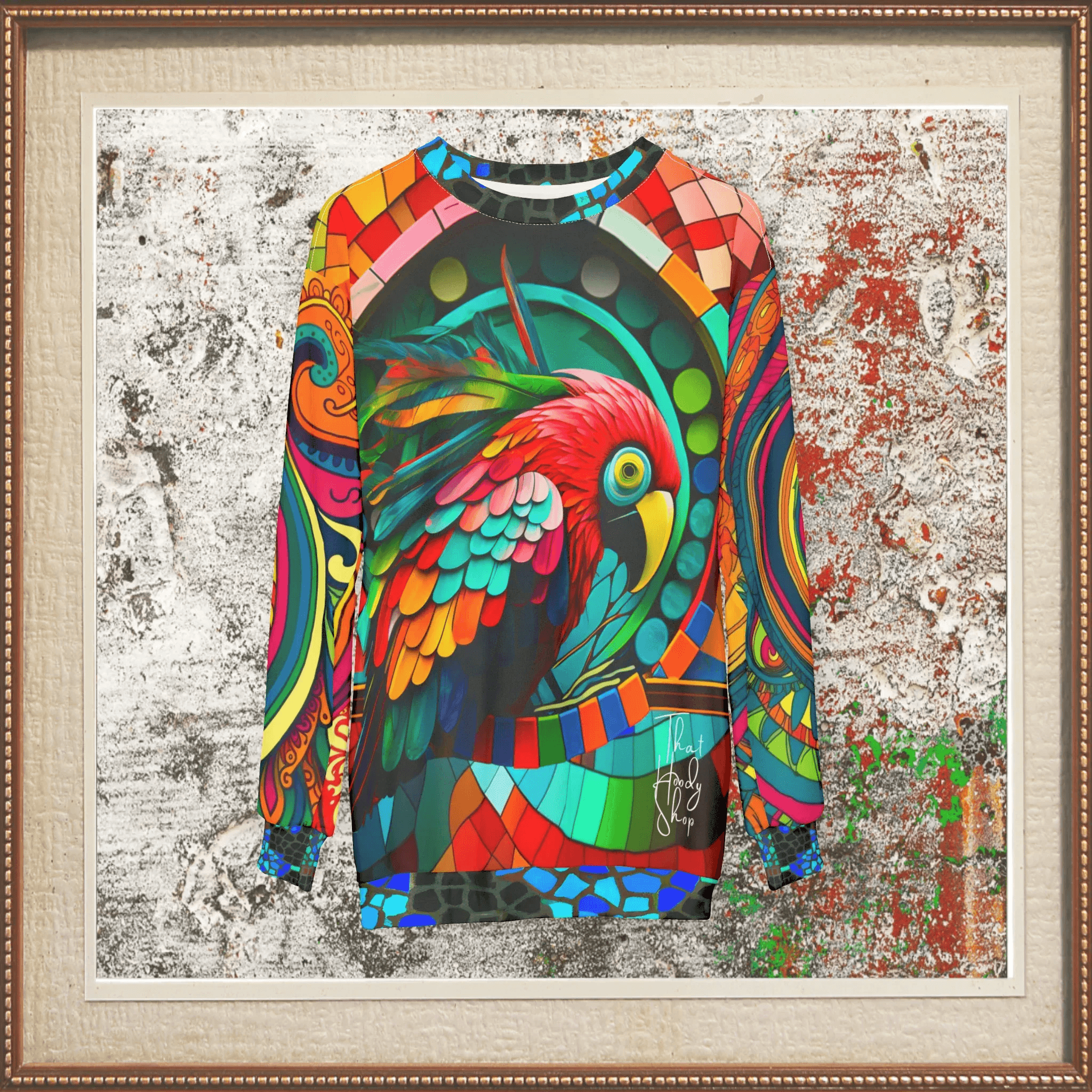 Rainbow Macaw Mosaic Paisley Swirl Unisex Sweatshirt (Gold Label)