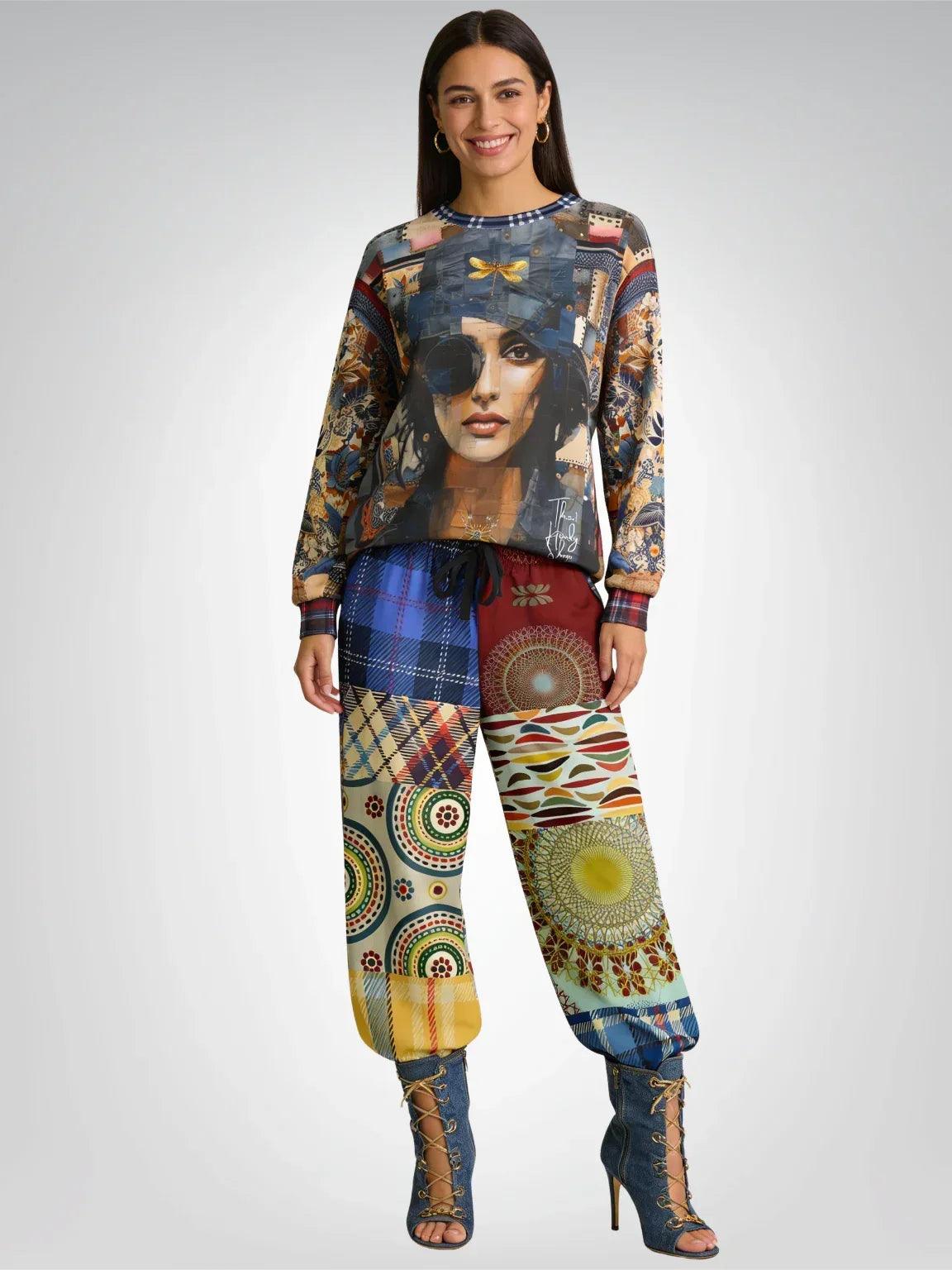 Raven Girl in Denim Chapeau Patchwork Print Unisex Sweatshirt (Gold Label)