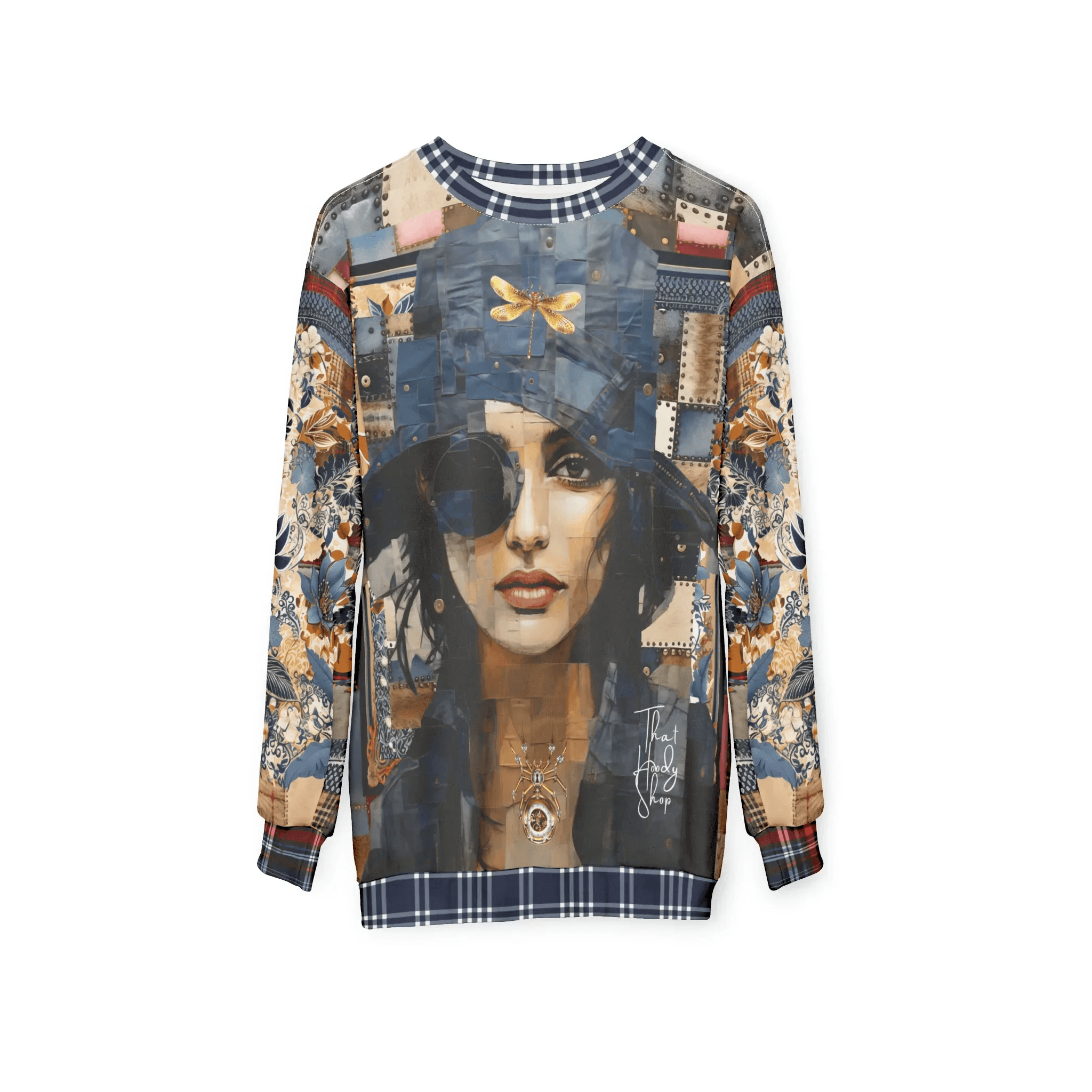 Raven Girl in Denim Chapeau Patchwork Print Unisex Sweatshirt (Gold Label)