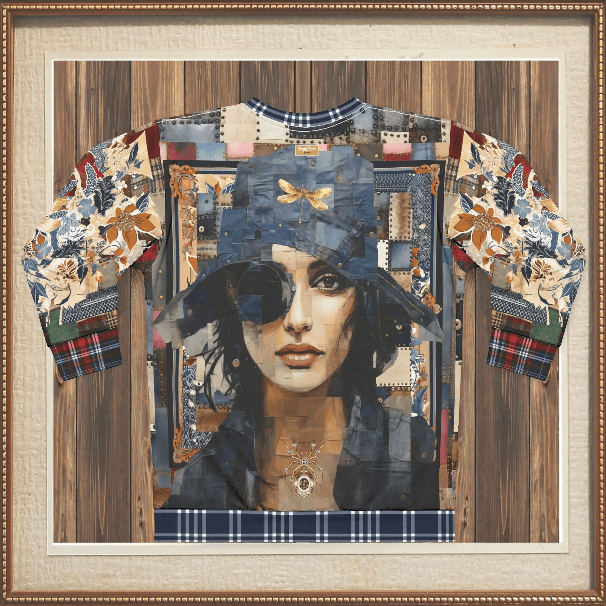 Raven Girl in Denim Chapeau Patchwork Print Unisex Sweatshirt (Gold Label)