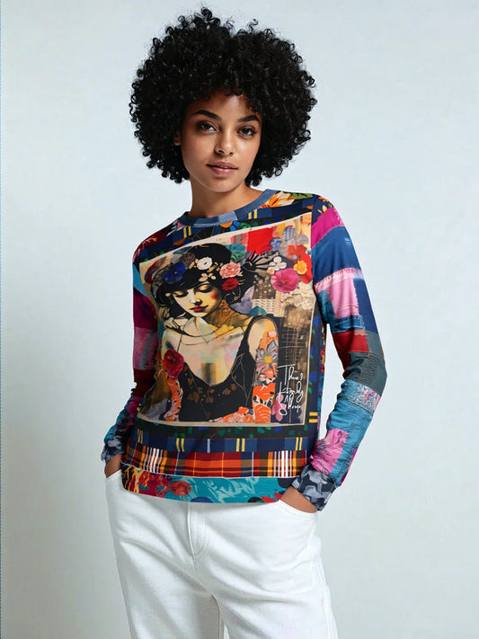 Raven Girl in Floral Patchwork Unisex Sweatshirt (Gold Label)
