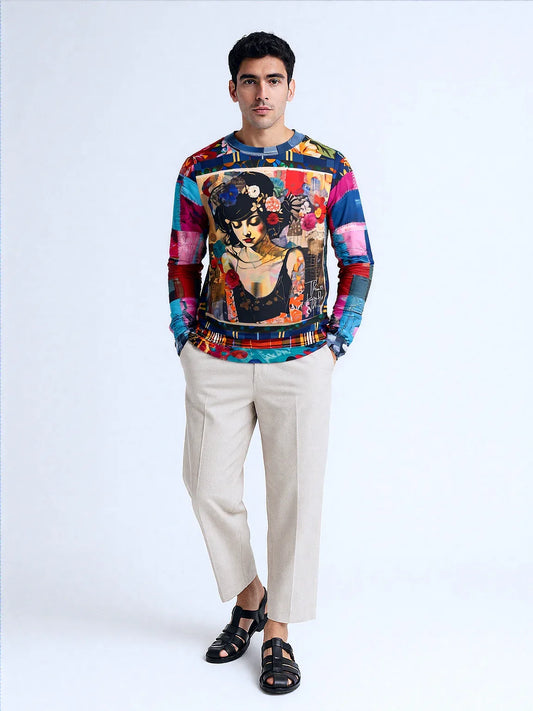 Raven Girl in Floral Patchwork Unisex Sweatshirt (Gold Label)