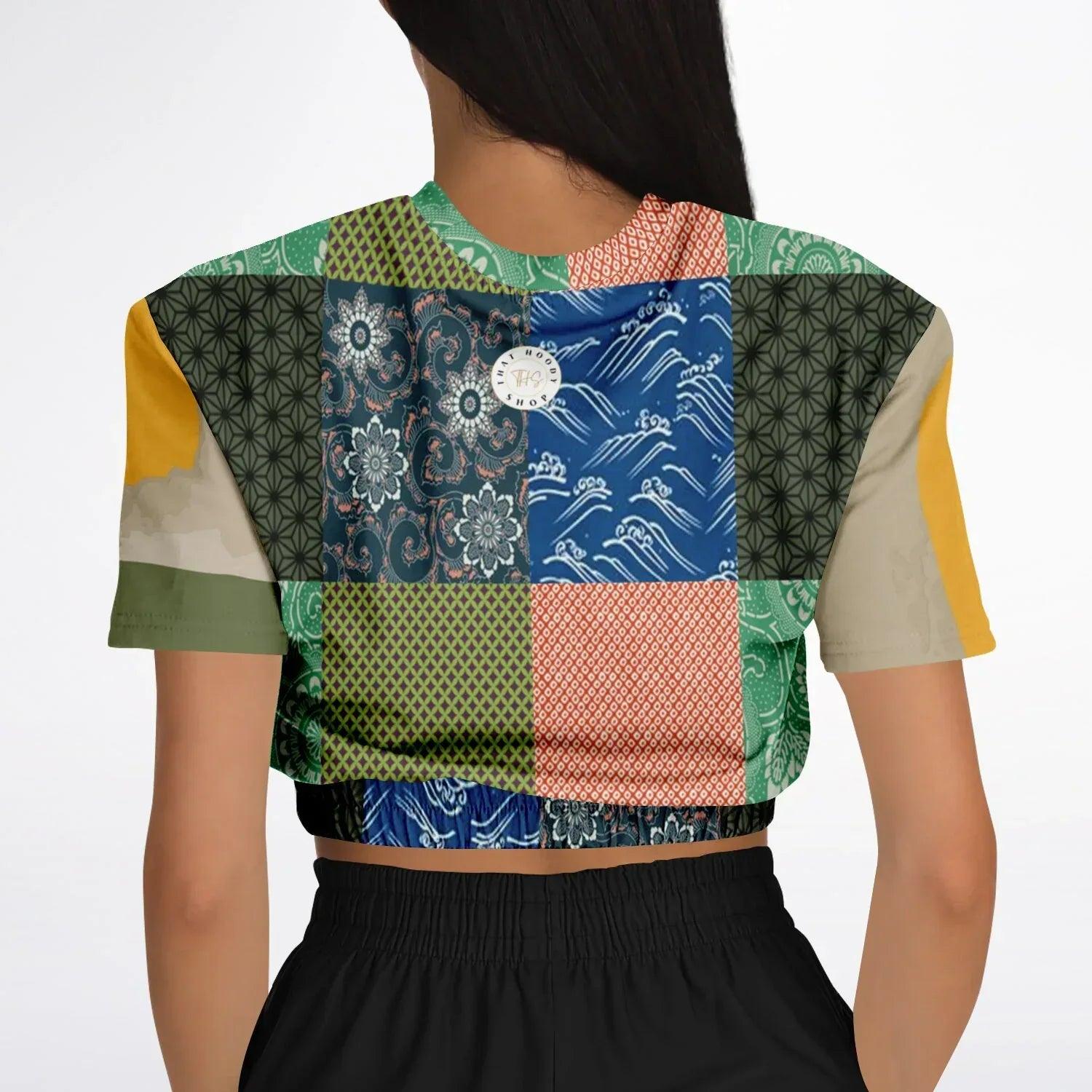 Razzamatazz Vintage Patchwork Eco-Poly Short Sleeve Cropped Pullover
