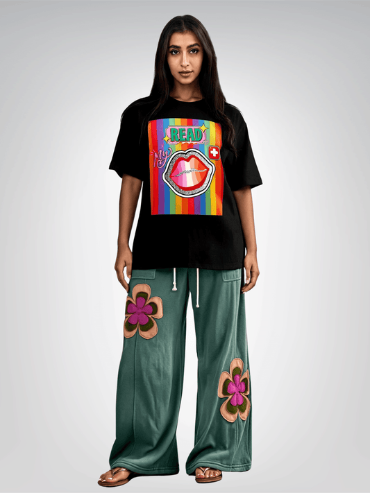 Read My Lips Rainbow Stripe Heavyweight Unisex Tee
