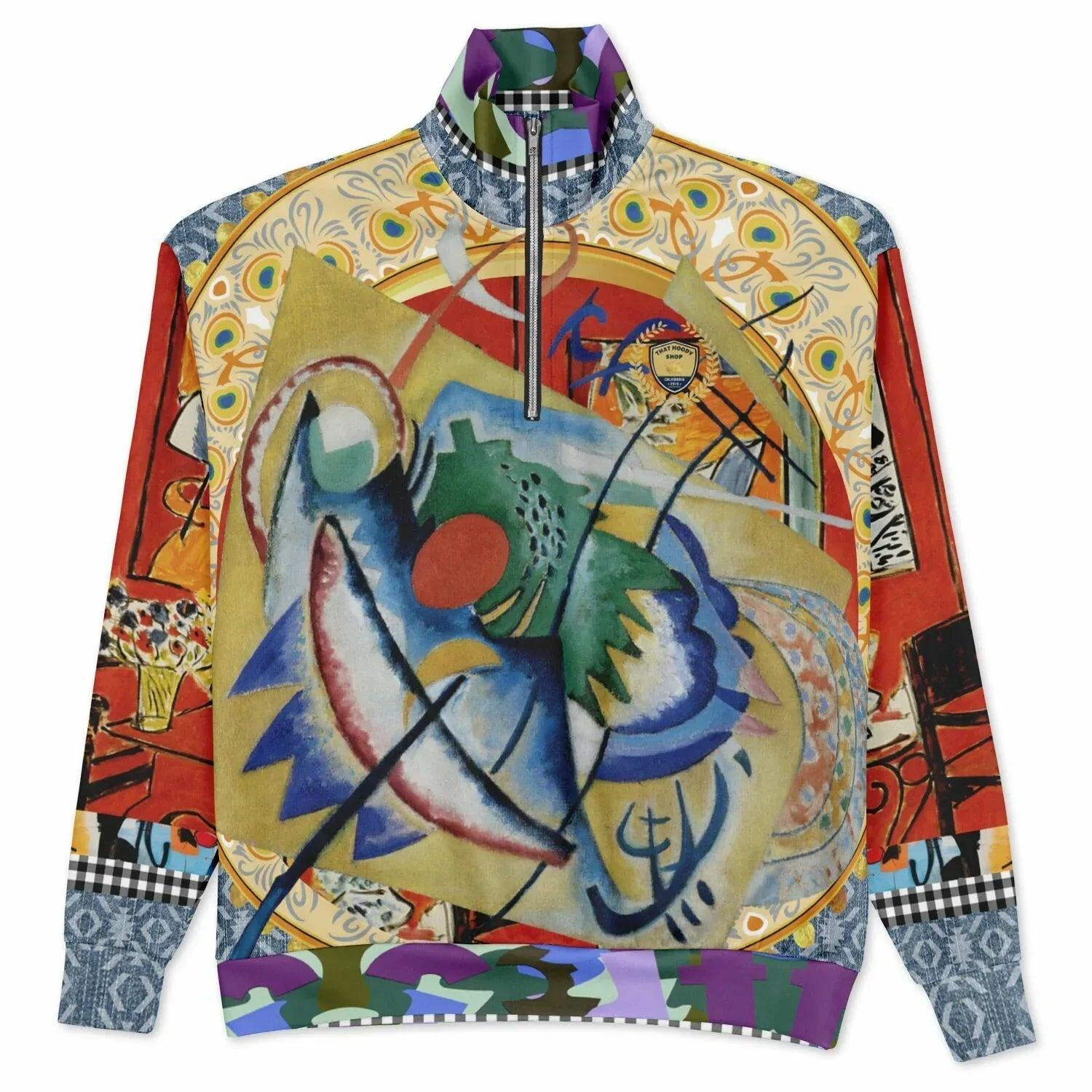 Red Oval on Gold and Denim Plate - Kandinsky - Heavyweight Oversized Quarter Zip Sweatshirt