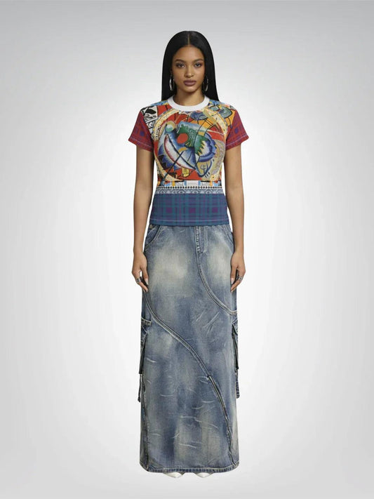 Red Oval in Denim and Gold Plate - Kandinsky - AOP Women's Tee