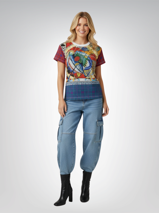 Red Oval in Denim and Gold Plate - Kandinsky AOP Women's Tee