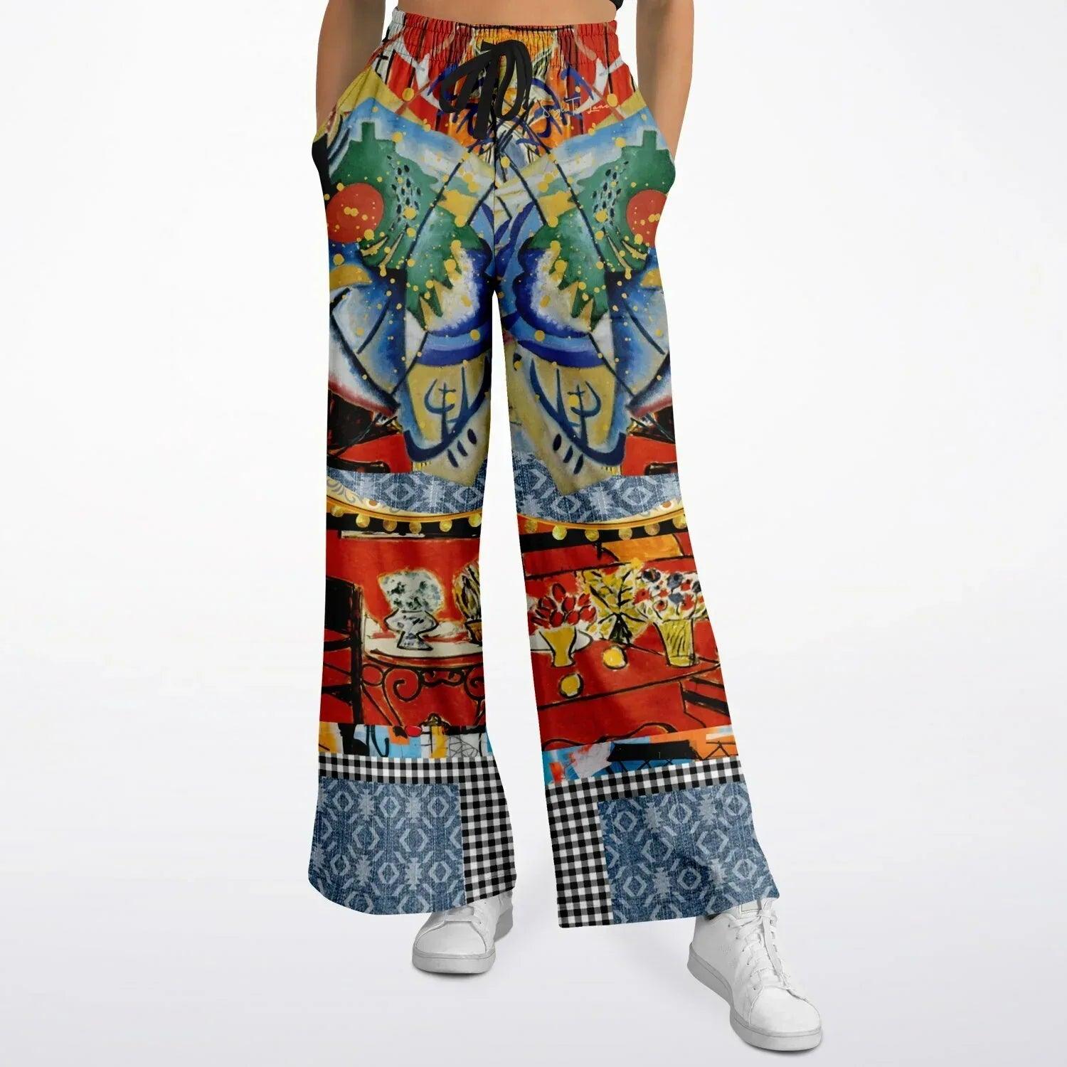 Red Oval on Gold and Denim Plate - Kandinsky - Eco-Poly Wide Leg Pants