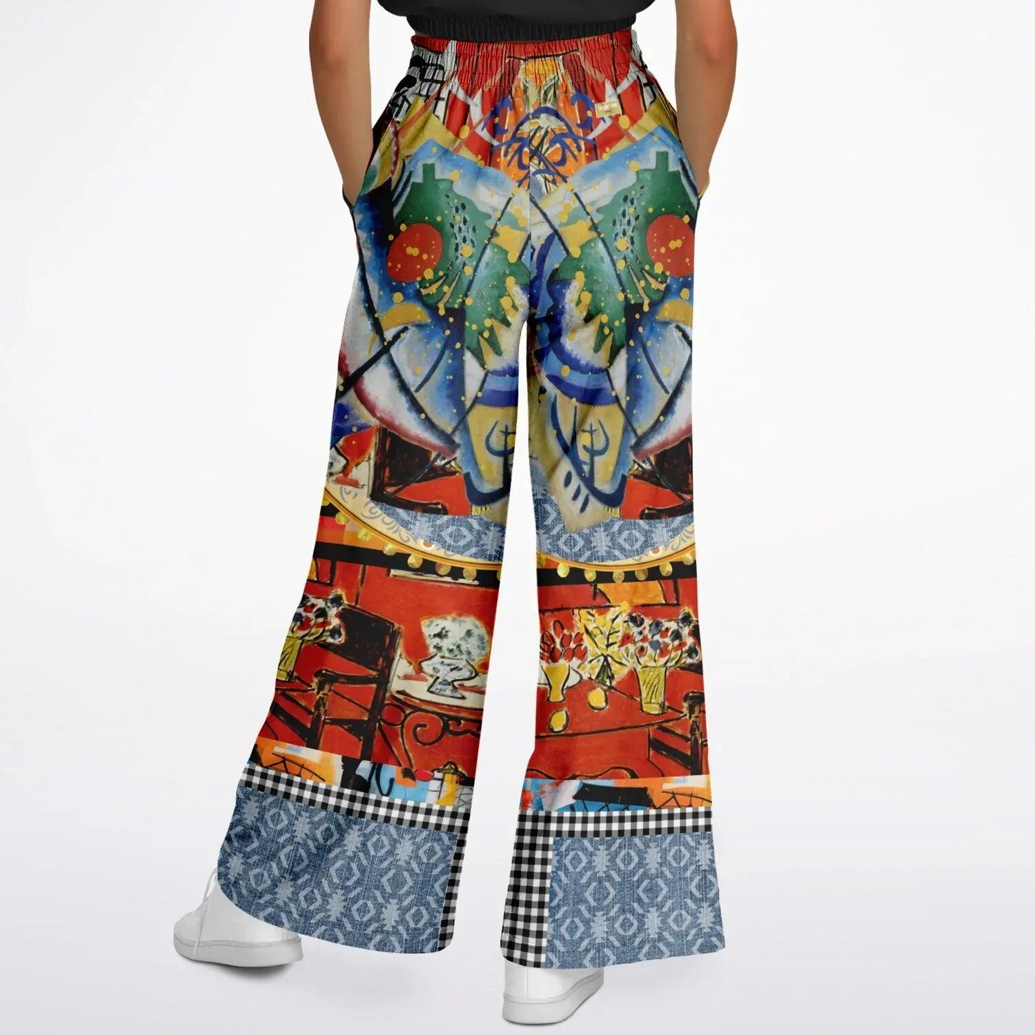 Red Oval on Gold and Denim Plate - Kandinsky - Eco-Poly Wide Leg Pants