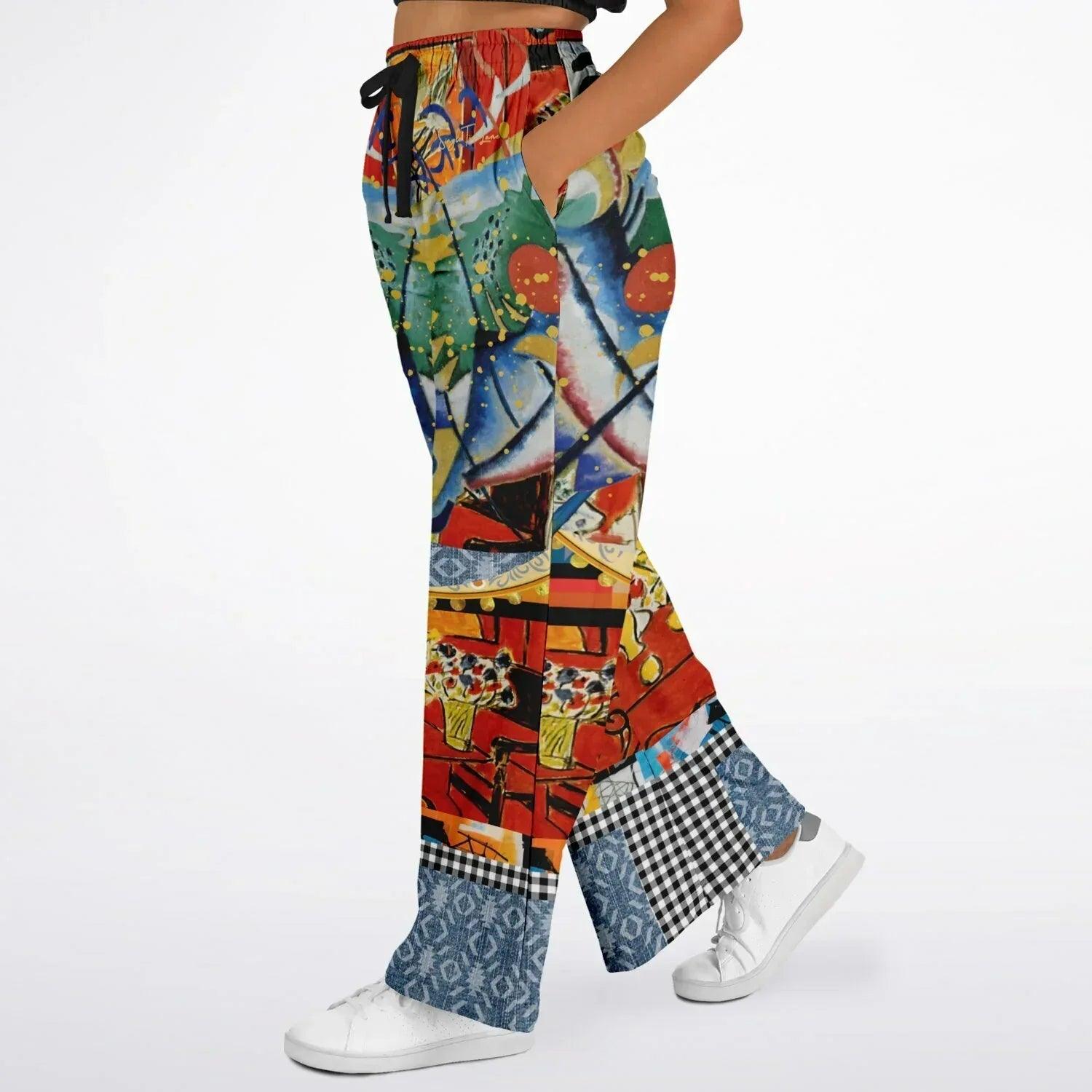 Red Oval on Gold and Denim Plate - Kandinsky - Eco-Poly Wide Leg Pants