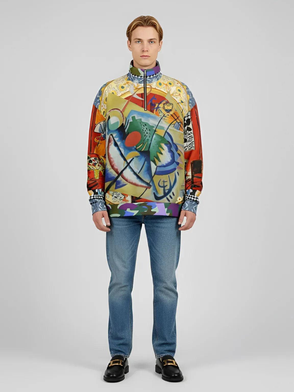 Red Oval on Gold and Denim Plate - Kandinsky - Heavyweight Oversized Quarter Zip Sweatshirt