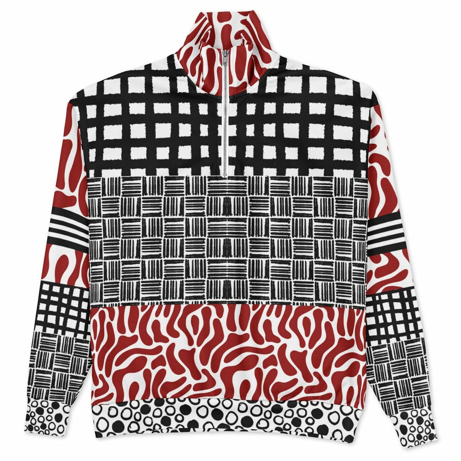 Red White Abstract Zebra in Hopscotch Heavyweight Oversized Quarter Zip Sweatshirt