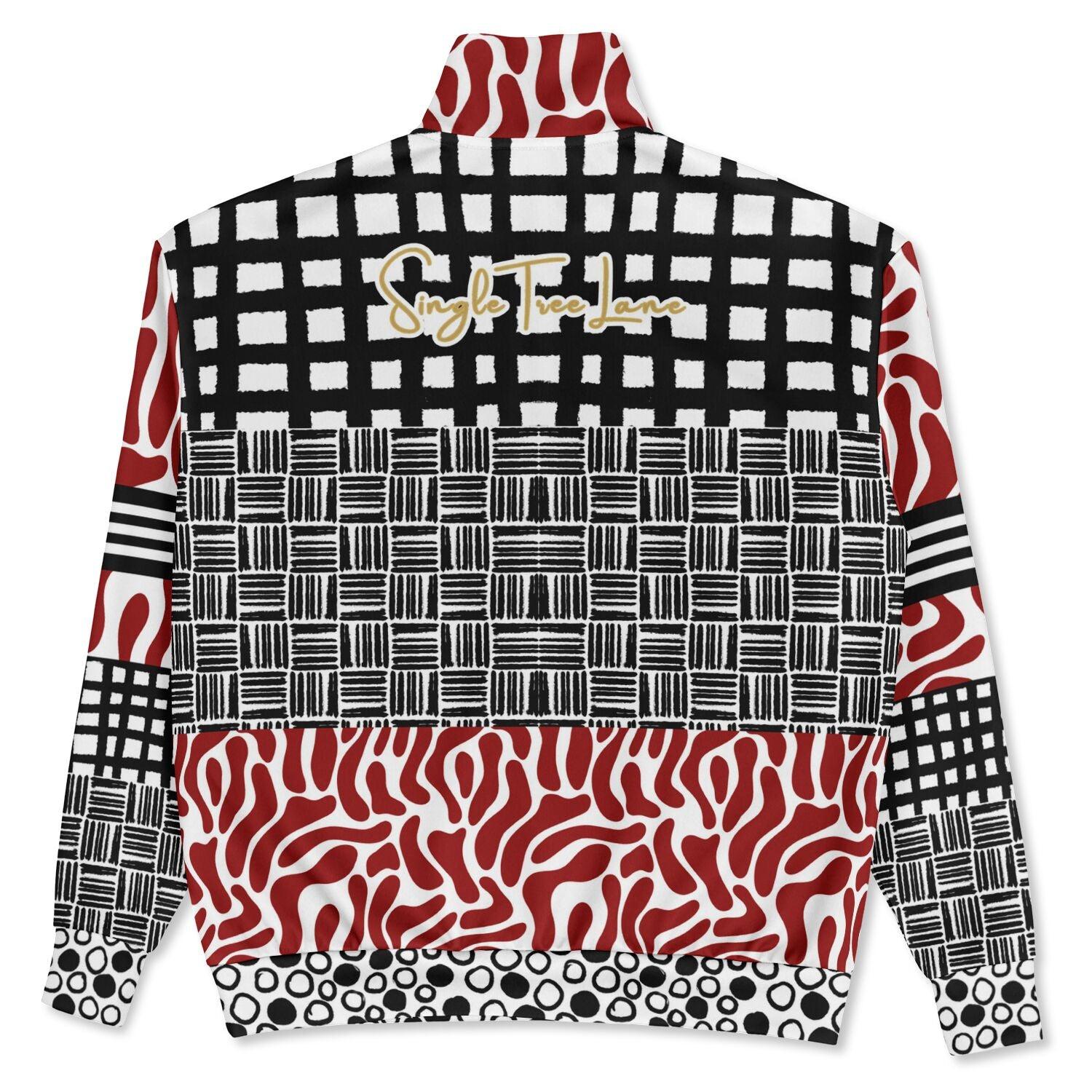 Red White Abstract Zebra in Hopscotch Heavyweight Oversized Quarter Zip Sweatshirt