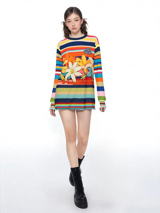 Retro Hawaiian Plumeria Rugby Stripe Unisex Sweatshirt (Gold Label)