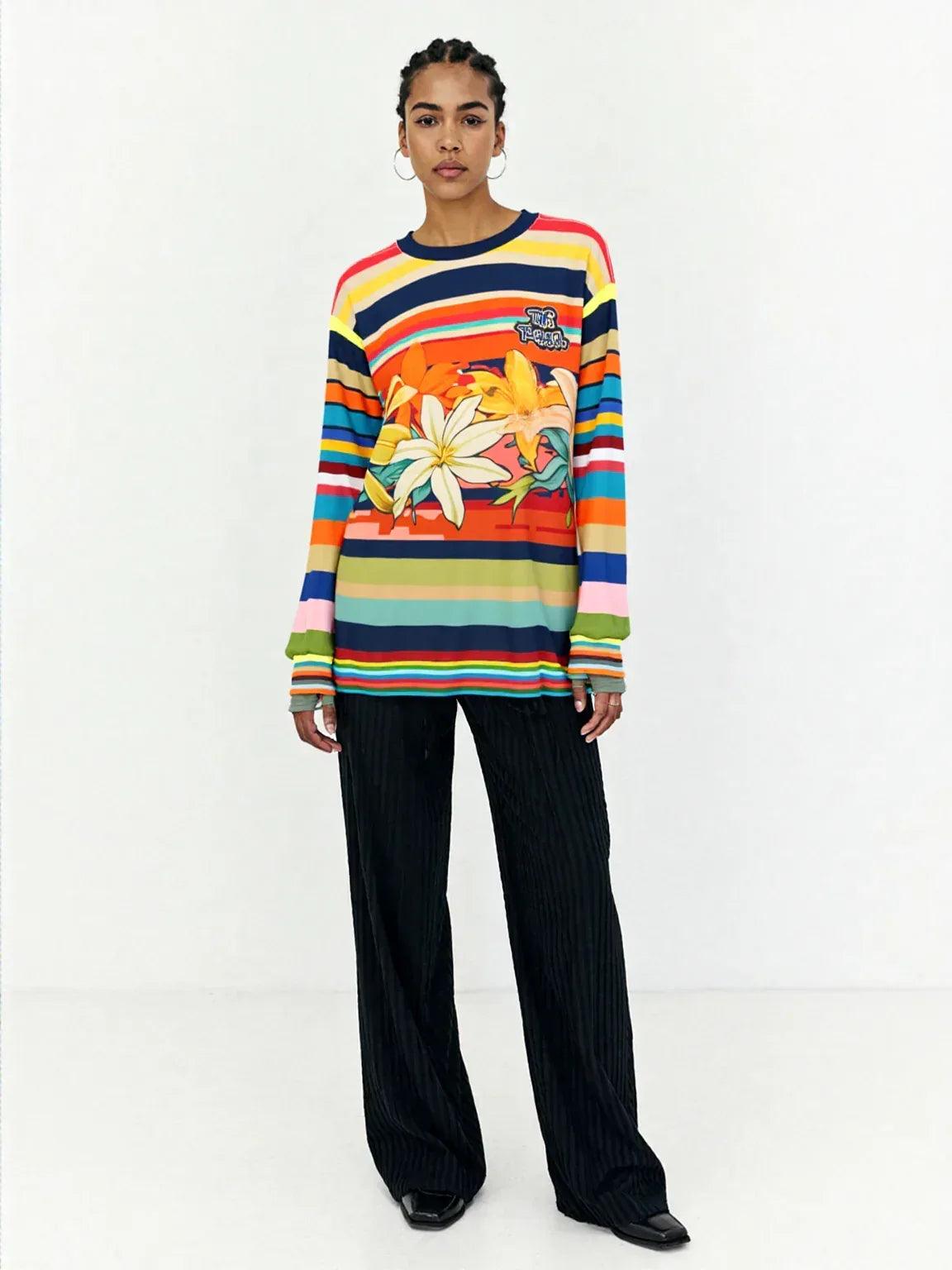 Retro Hawaiian Plumeria Rugby Stripe Unisex Sweatshirt (Gold Label)